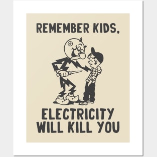 vintage electricity will kill you black Posters and Art